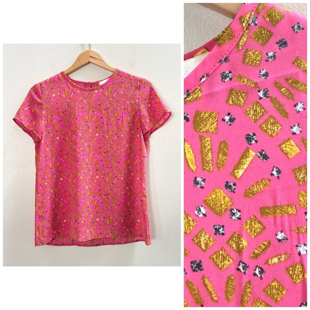 Banana Republic Pink Gold Diamond Jewel Print Short Sleeve Top Blouse Women’s XS